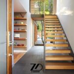 راه پله چوب و فلز ویلایی