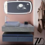 روشویی رویه سرامیکی روکار کابینت pvc دو کشوی