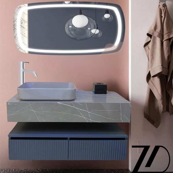 روشویی رویه سرامیکی روکار کابینت pvc دو کشوی