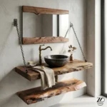 روشویی چوبی روستیک با کاسه توکار