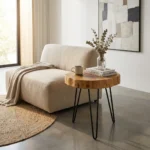 میز عسلی تنه درخت با پایه فلزی