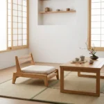 صندلی ژاپنی چوبی کرمی