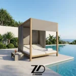 تخت دو نفره چوبی کنار استخری ایلیا